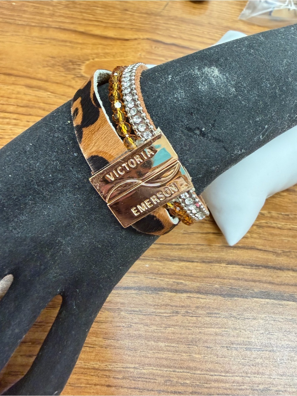 Victoria Emerson Leopard and Crystal Wrap Bracelet with Gold Plate